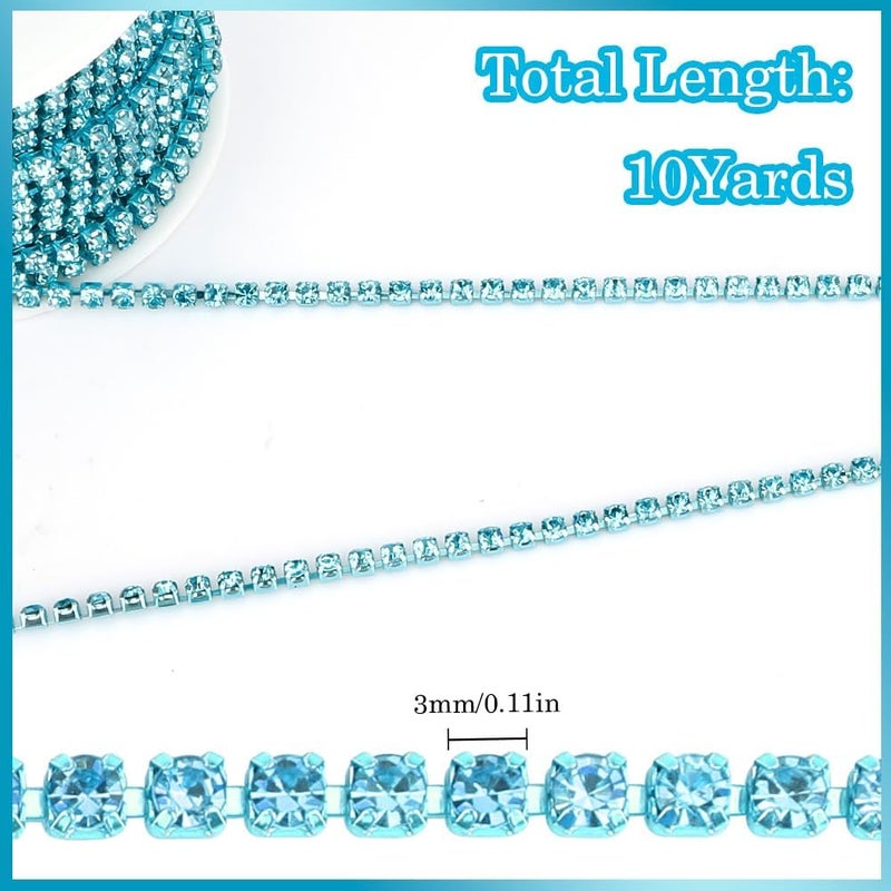 Liwidon Rhinestone Chain,10 Yards Rhinestone Trim Lake Blue Bling Diamond Rhinestone Strips 3mm Glitter Crystal Rhinestone Close Chain Rhinestone Ribbon Rhinestone Tape for Sewing DIY Crafting Jewelry Clothes - Image 4